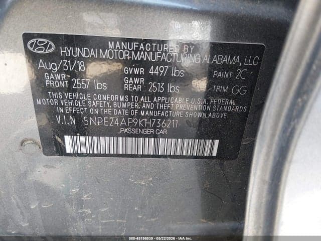 2019 HYUNDAI SONATA SE 9