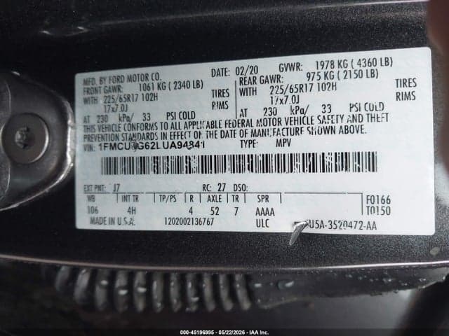 2020 FORD ESCAPE SE 9