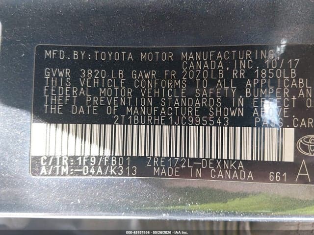 2018 TOYOTA COROLLA LE 9