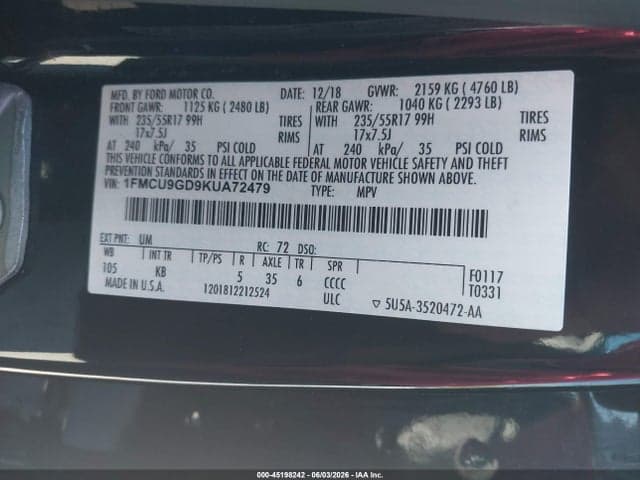 2019 FORD ESCAPE SE 9