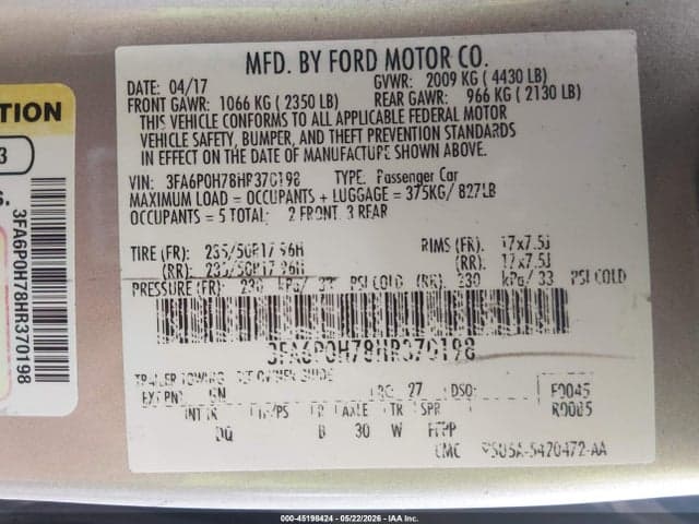 2017 FORD FUSION SE 9