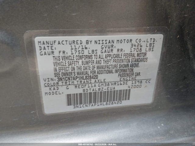 2017 NISSAN VERSA 1.6 SV 9