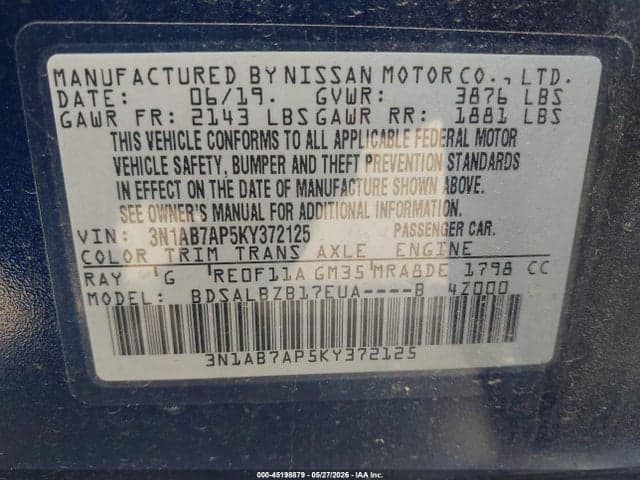 2019 NISSAN SENTRA S 9