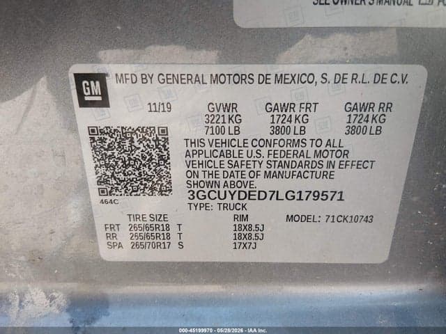 2020 CHEVROLET SILVERADO 1500 4WD STANDARD BED LT 9