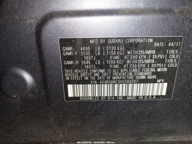 2017 SUBARU OUTBACK 2.5I LIMITED 9