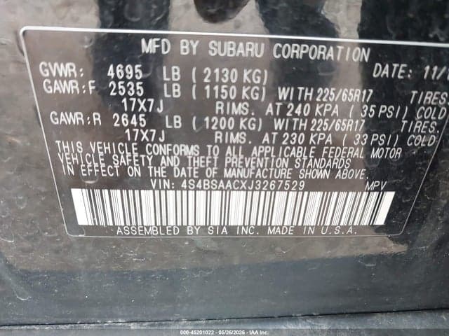 2018 SUBARU OUTBACK 2.5I 9