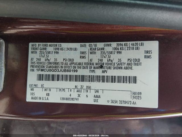 2018 FORD ESCAPE SE 9