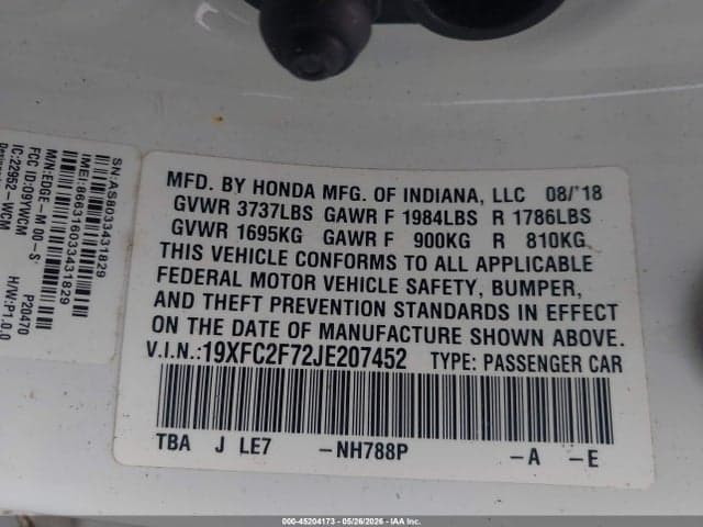 2018 HONDA CIVIC EX 9