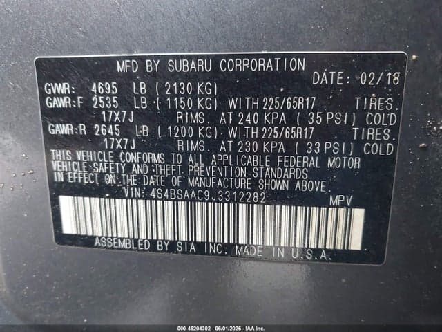 2018 SUBARU OUTBACK 2.5I 9
