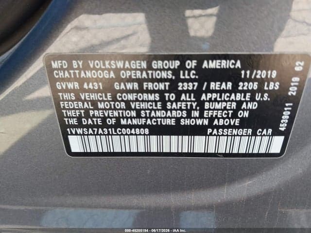 2020 VOLKSWAGEN PASSAT 2.0T SE 9