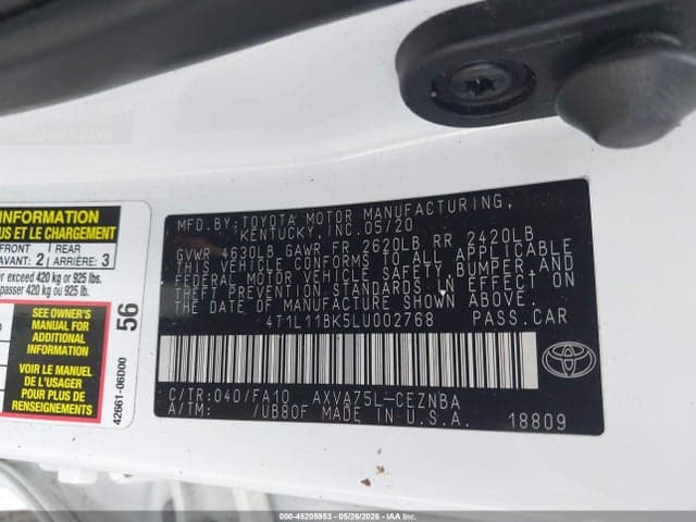 2020 TOYOTA CAMRY LE AWD 9