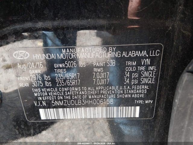 2017 HYUNDAI SANTA FE SPORT 2.4L 9