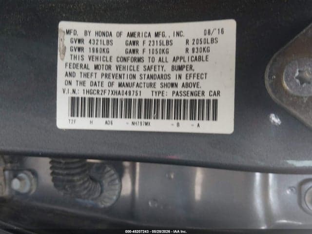 2017 HONDA ACCORD EX 9