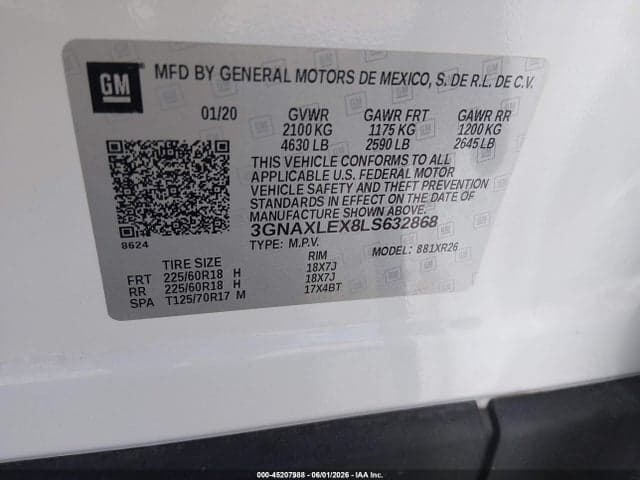 2020 CHEVROLET EQUINOX FWD LT 2.0L TURBO 9