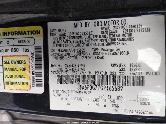 2016 FORD FUSION S 9