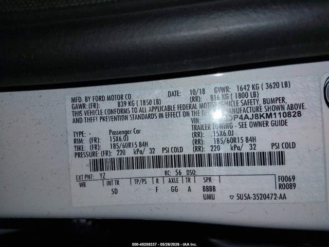 2019 FORD FIESTA S 9