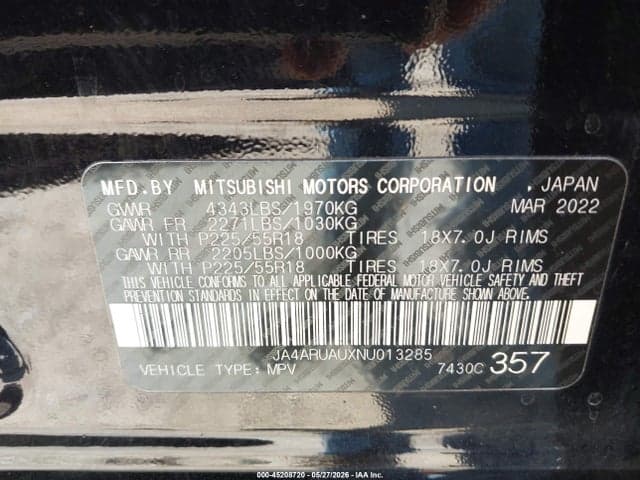 2022 MITSUBISHI OUTLANDER SPORT 2.0 BE AWC/2.0 ES AWC/2.0 LE AWC/2.0 SE AWC/2.0 SE SPECIAL EDITION AWC 9