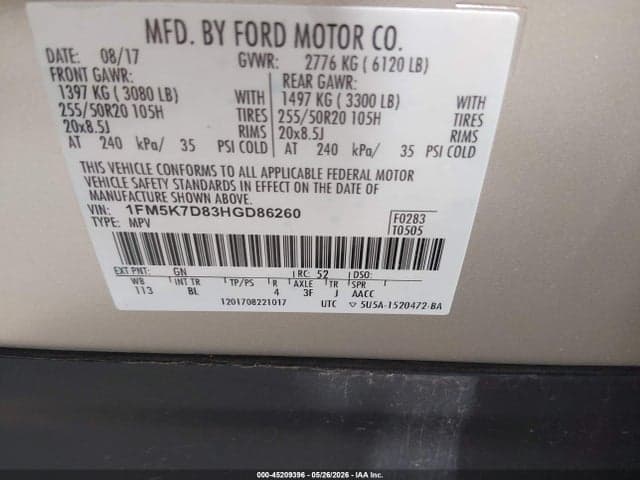 2017 FORD EXPLORER XLT 9