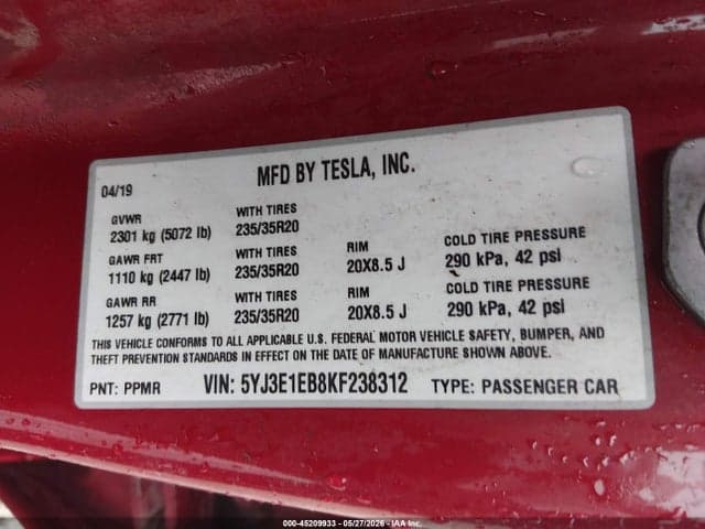 2019 TESLA MODEL 3 LONG RANGE/PERFORMANCE 9