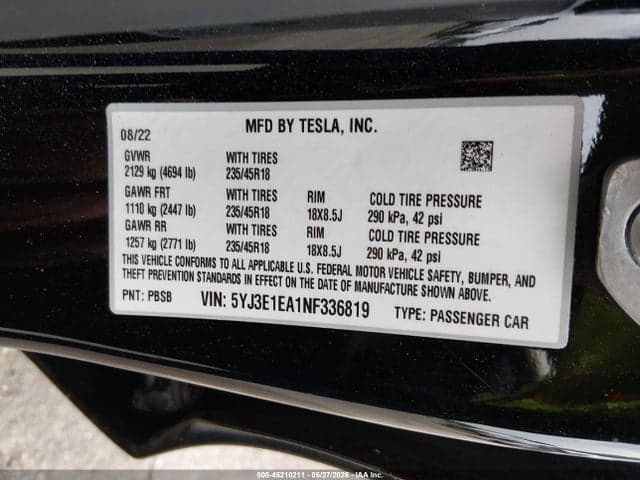 2022 TESLA MODEL 3 REAR-WHEEL DRIVE 9