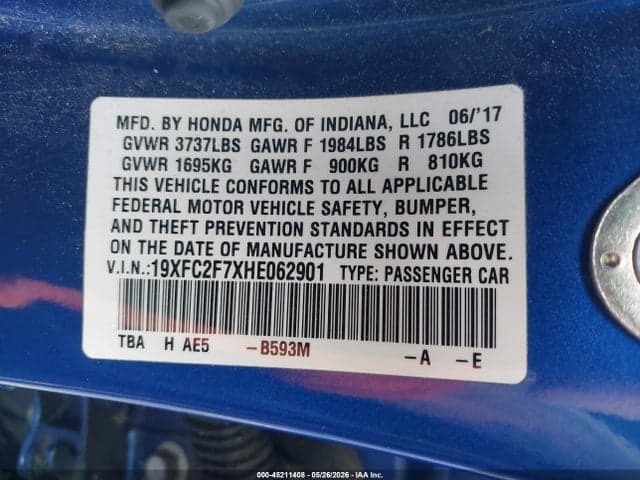 2017 HONDA CIVIC EX 9