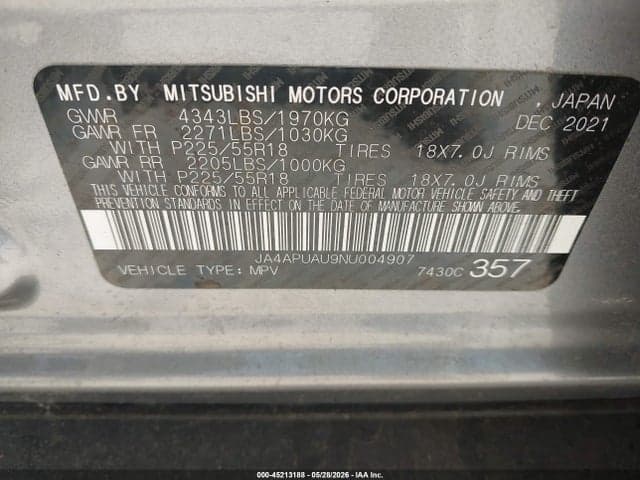 2022 MITSUBISHI OUTLANDER SPORT 2.0 BE 2WD/2.0 ES 2WD/2.0 LE 2WD/2.0 S 2WD 9