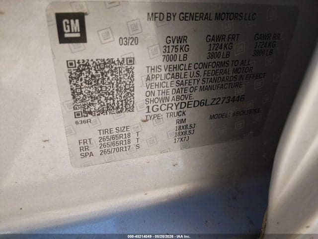 2020 CHEVROLET SILVERADO 1500 4WD STANDARD BED LT 9