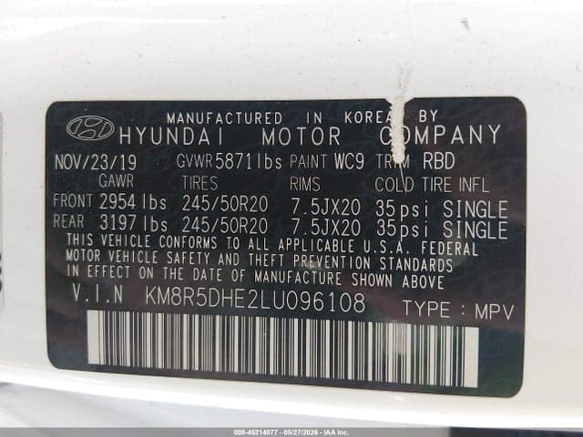 2020 HYUNDAI PALISADE LIMITED 9