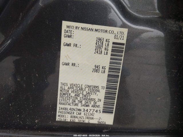 2021 NISSAN ALTIMA SV FWD 9
