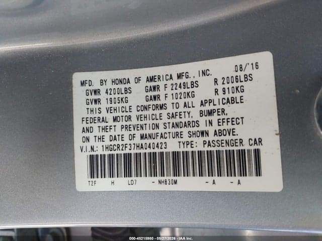 2017 HONDA ACCORD LX 9