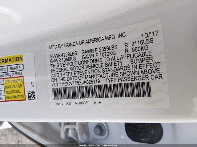 2018 HONDA ACCORD EX-L 10