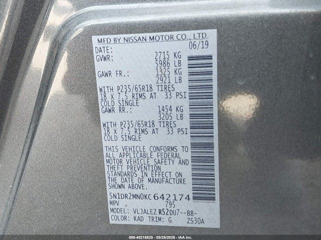 2019 NISSAN PATHFINDER SV 9