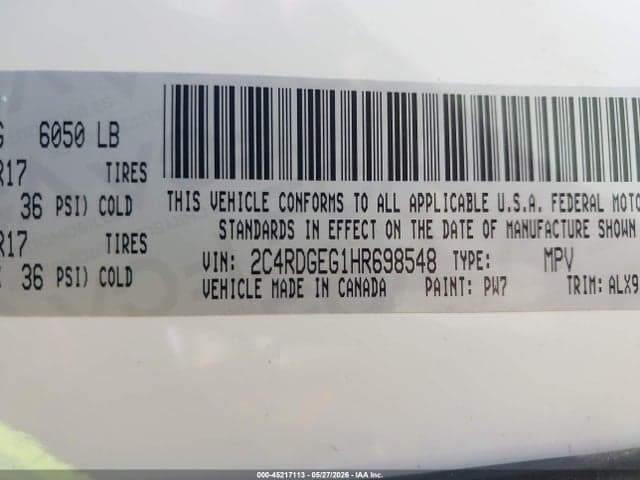 2017 DODGE GRAND CARAVAN GT 9