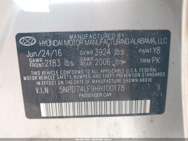 2017 HYUNDAI ELANTRA SE 9