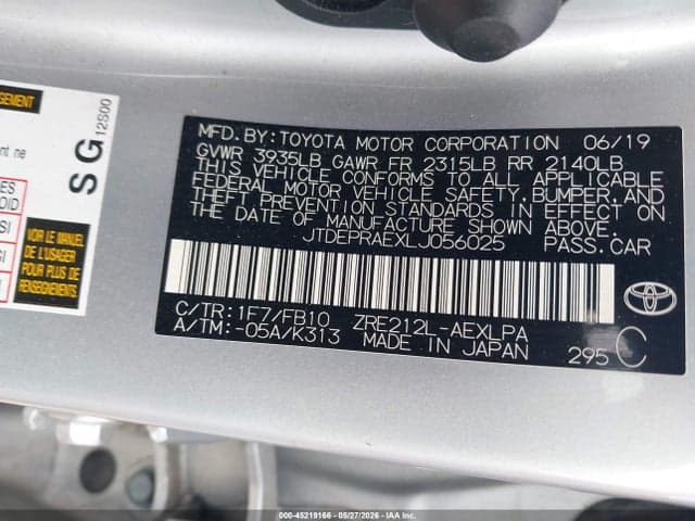 2020 TOYOTA COROLLA LE 9