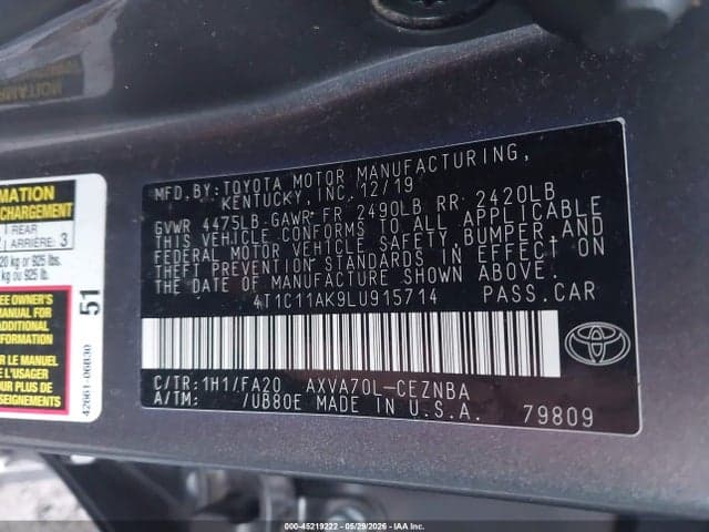 2020 TOYOTA CAMRY LE 9