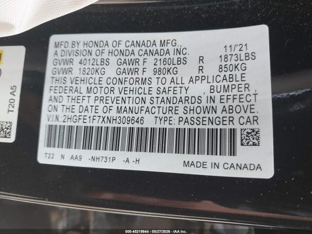 2022 HONDA CIVIC EX 9