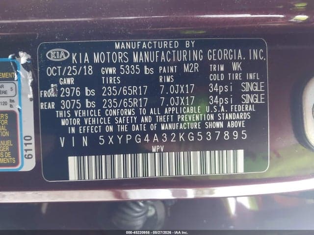 2019 KIA SORENTO 2.4L LX 9