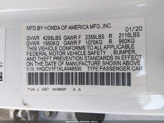 2020 HONDA ACCORD LX 9