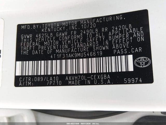 2021 TOYOTA CAMRY XLE HYBRID 9