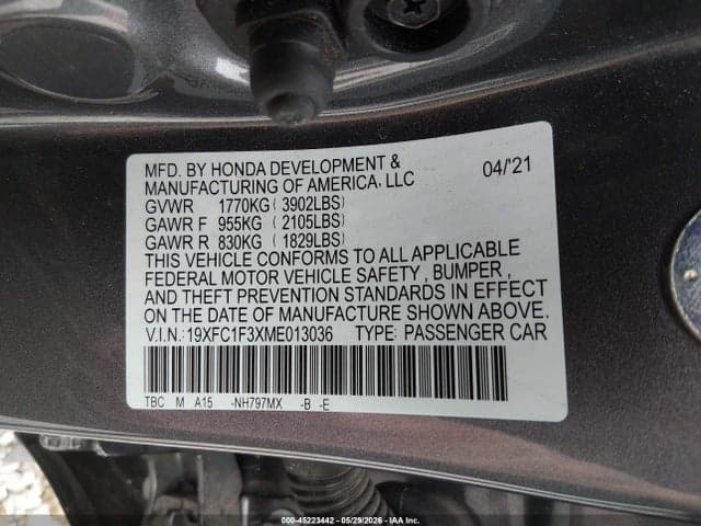 2021 HONDA CIVIC EX 9