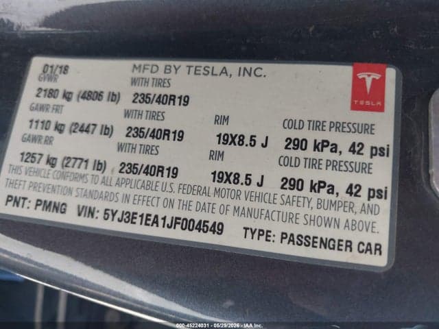 2018 TESLA MODEL 3 LONG RANGE/MID RANGE 9