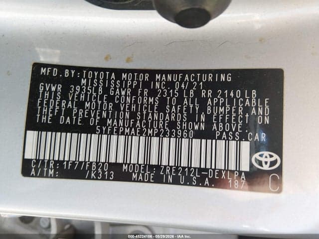 2021 TOYOTA COROLLA LE 9