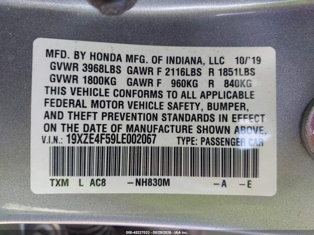 2020 HONDA INSIGHT EX 9