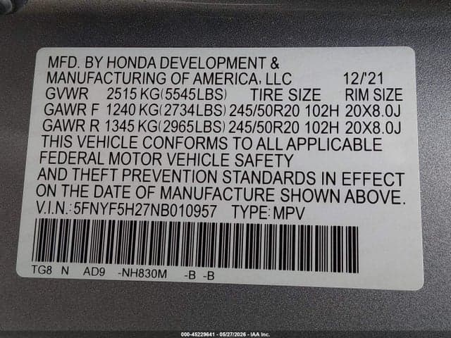 2022 HONDA PILOT 2WD SPECIAL EDITION 9