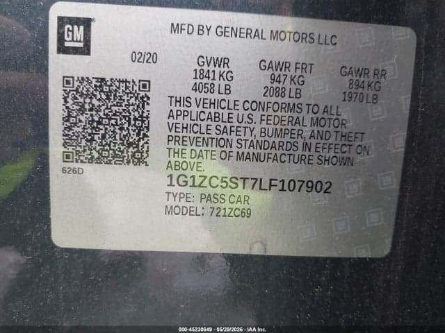 2020 CHEVROLET MALIBU FWD 1FL 9