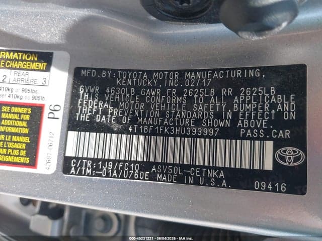 2017 TOYOTA CAMRY LE 9
