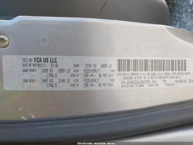 2018 DODGE GRAND CARAVAN GT 9