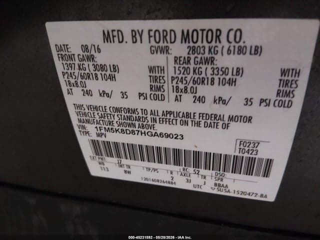 2017 FORD EXPLORER XLT 10