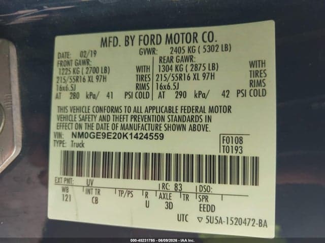 2019 FORD TRANSIT CONNECT XL 9